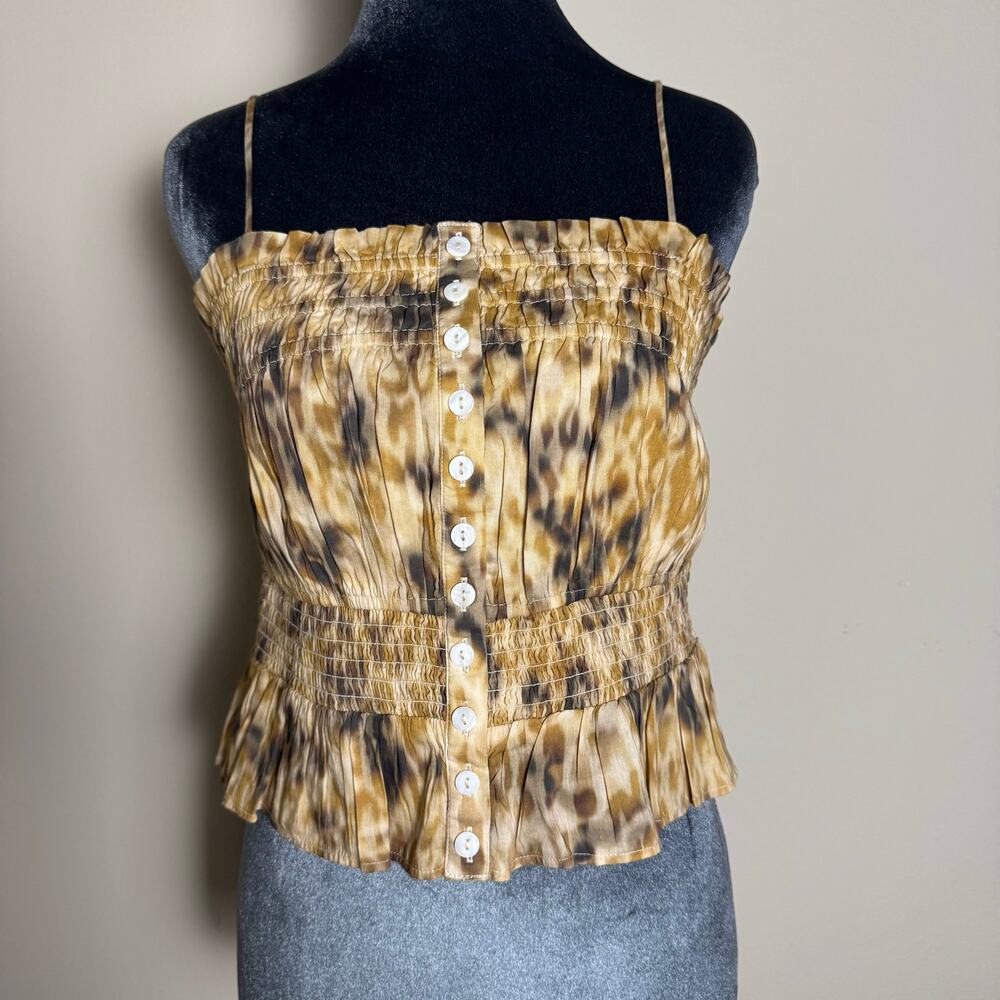 ALLSAINTS Brandi Carmina Top in Sesame Beige Size 6 NWT Smocked Crop Sleeveless